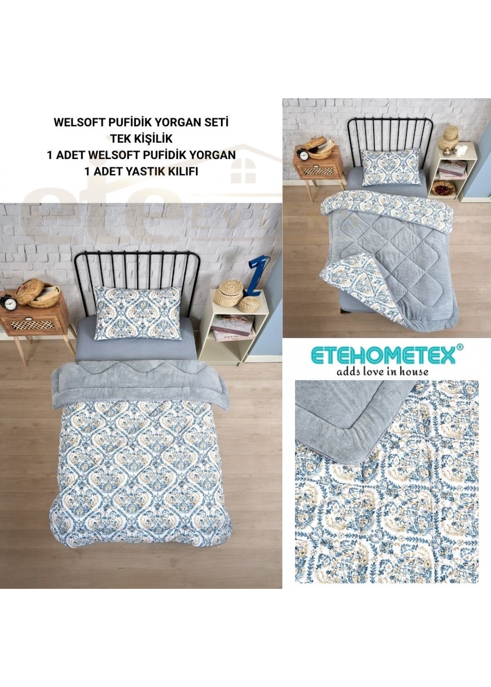 ETE HOMETEX TEK KİŞİLİK LÜX WELSOFT YORGAN AKSU GRİ 155X215CM 8696474231932 ETE HOMETEX TEK KİŞİLİK LÜX WELSOFT YORGAN AKSU GRİ 155X215CM 8696474231932